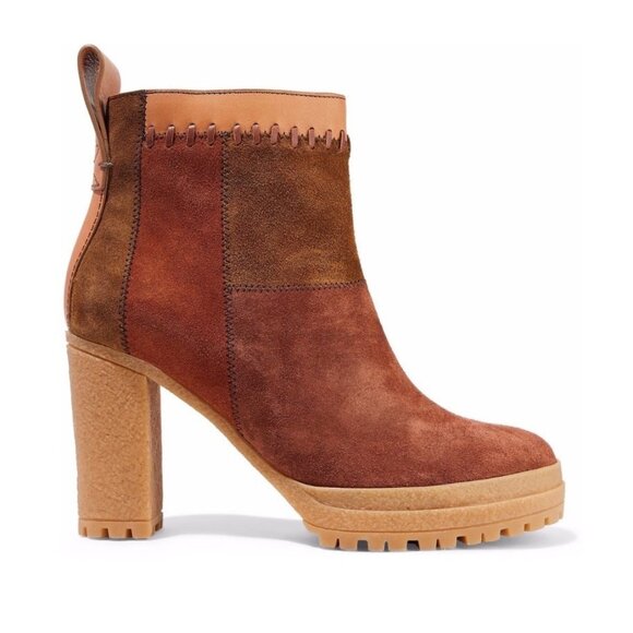 See by Chloe Patchwork Claudia Suede Leather Platform Ankle Boots Size 37 or 7 - Picture 1 of 14
